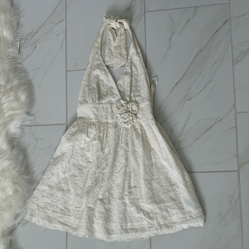 Guess Lace Halter Summer Dress with Floral Waist Detail